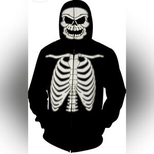 Glow in The Dark Skeleton Mask Full Zip Up Hoodie Halloween Costume for Boys XL